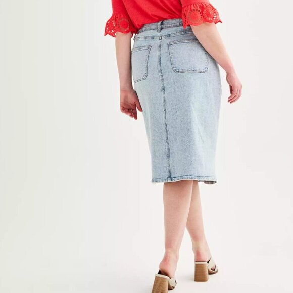 Sonoma Womens Jean Midi Skirt Size 18W Acid Wash Button Fly Retro 80s Style - Picture 2 of 11